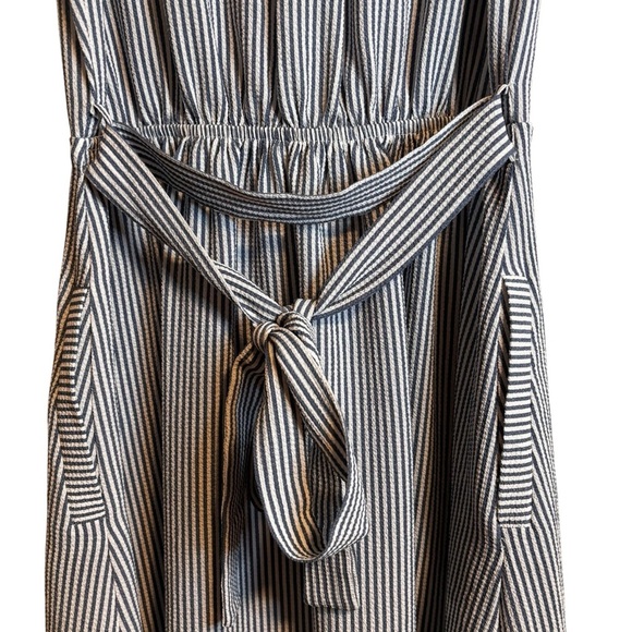 Monteau | Navy White Striped Button Midi Sundress | XS - Picture 5 of 6